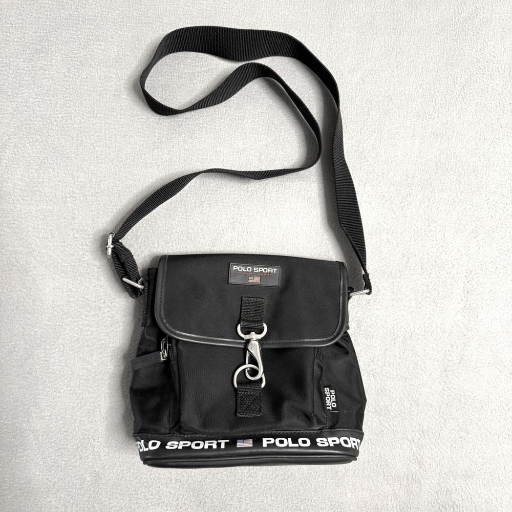 Polo Sport Messenger Bag Women Black Nylon Crossbody‎ Vintage Streetwear